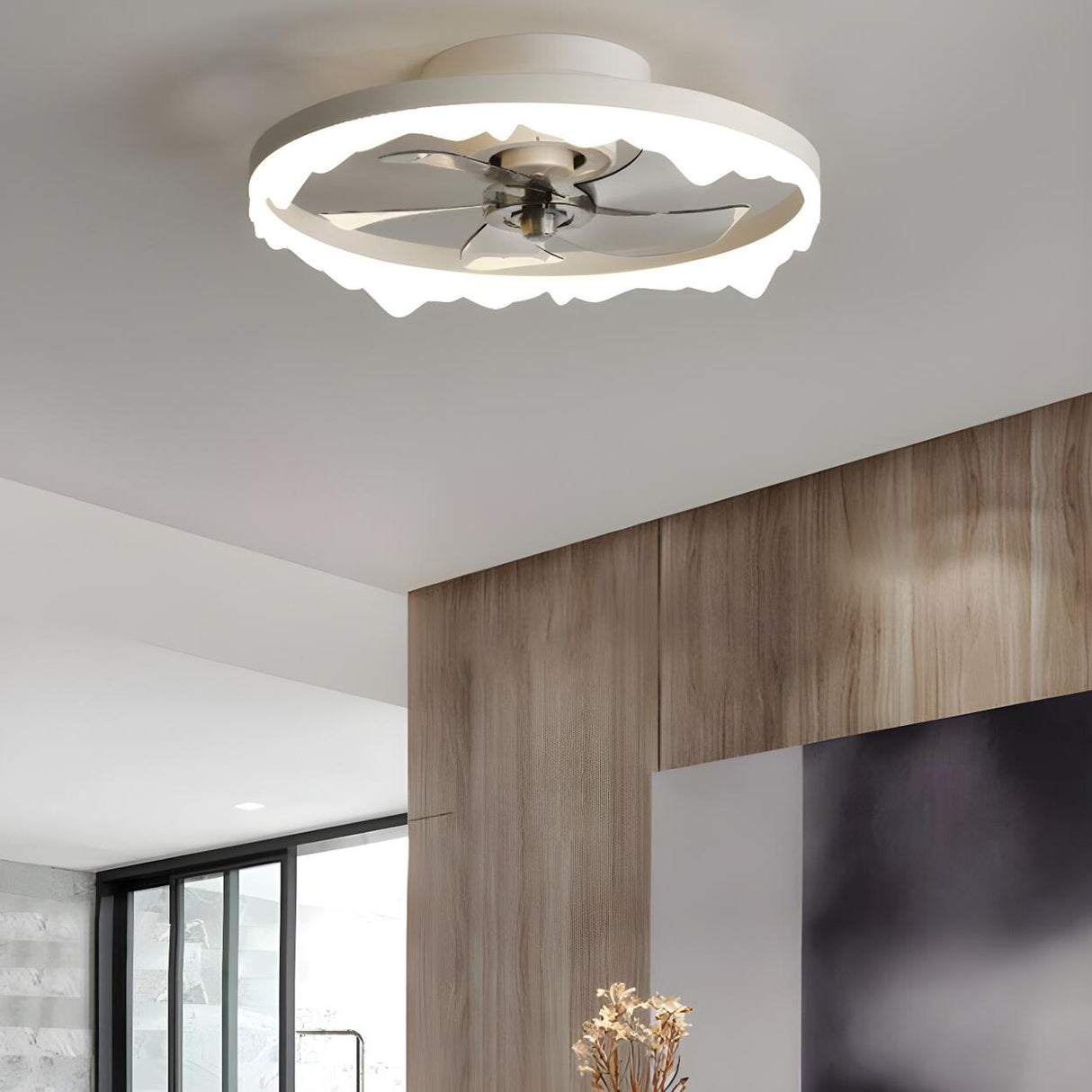 Modern White Circle 5-Blade Ceiling Fan Light Image - 3