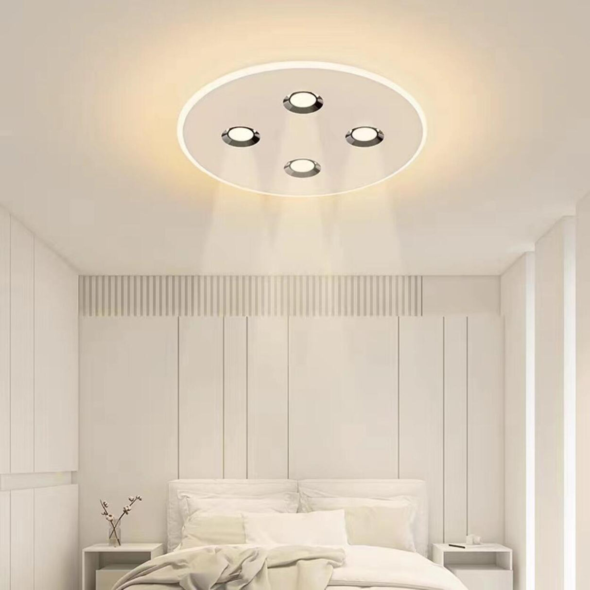 Modern White Circle LED Flush Mount Light Bedroom Image - 1