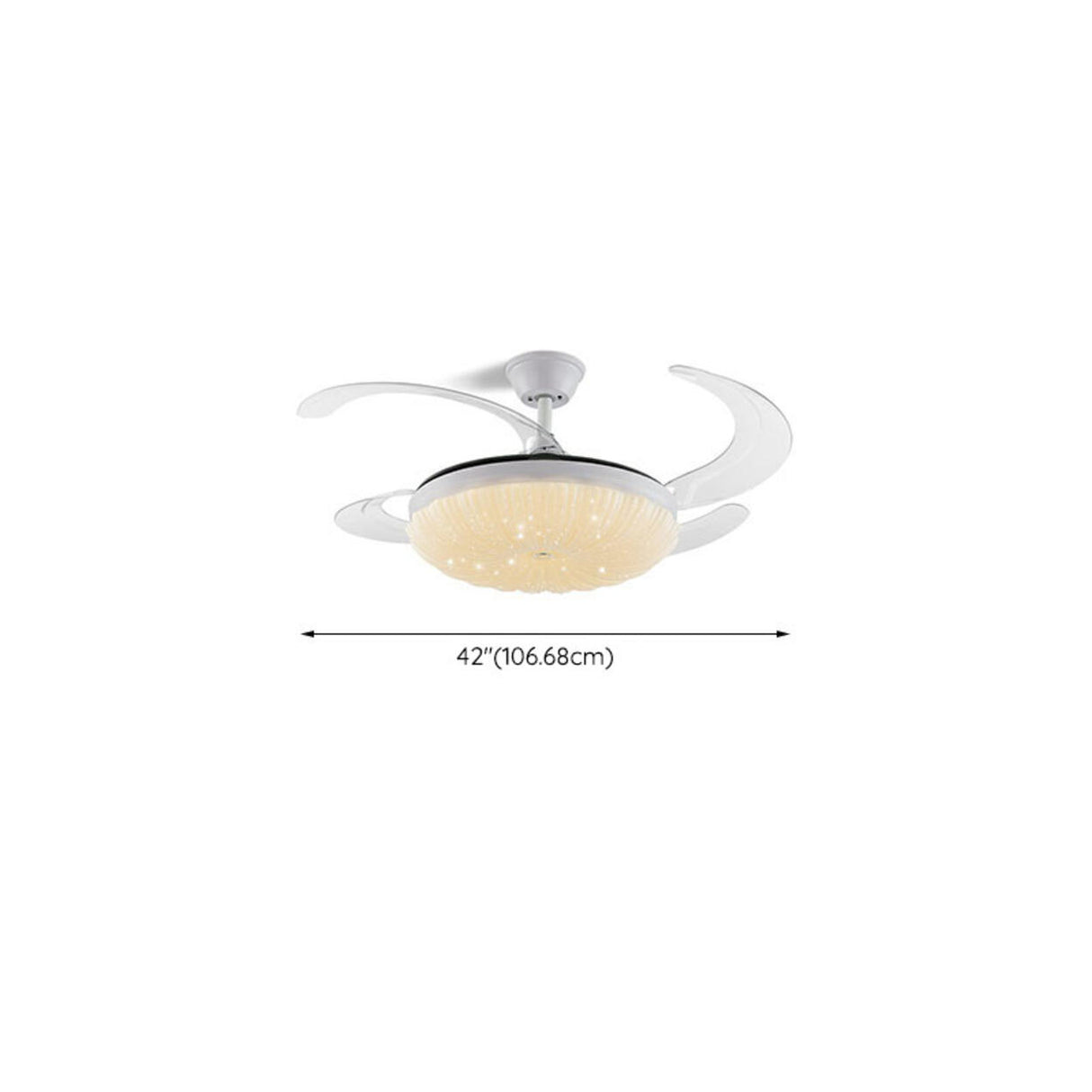 Modern White Clear Blade Round Ceiling Fan with Light 