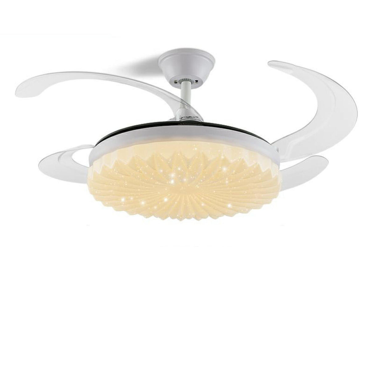 Modern White Clear Blade Round Ceiling Fan with Light Image - 2