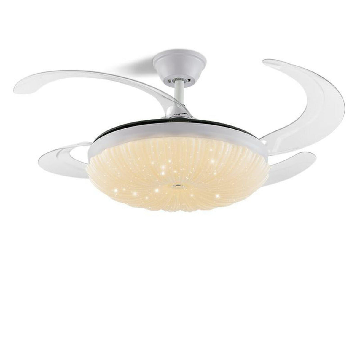 Modern White Clear Blade Round Ceiling Fan with Light Image - 3