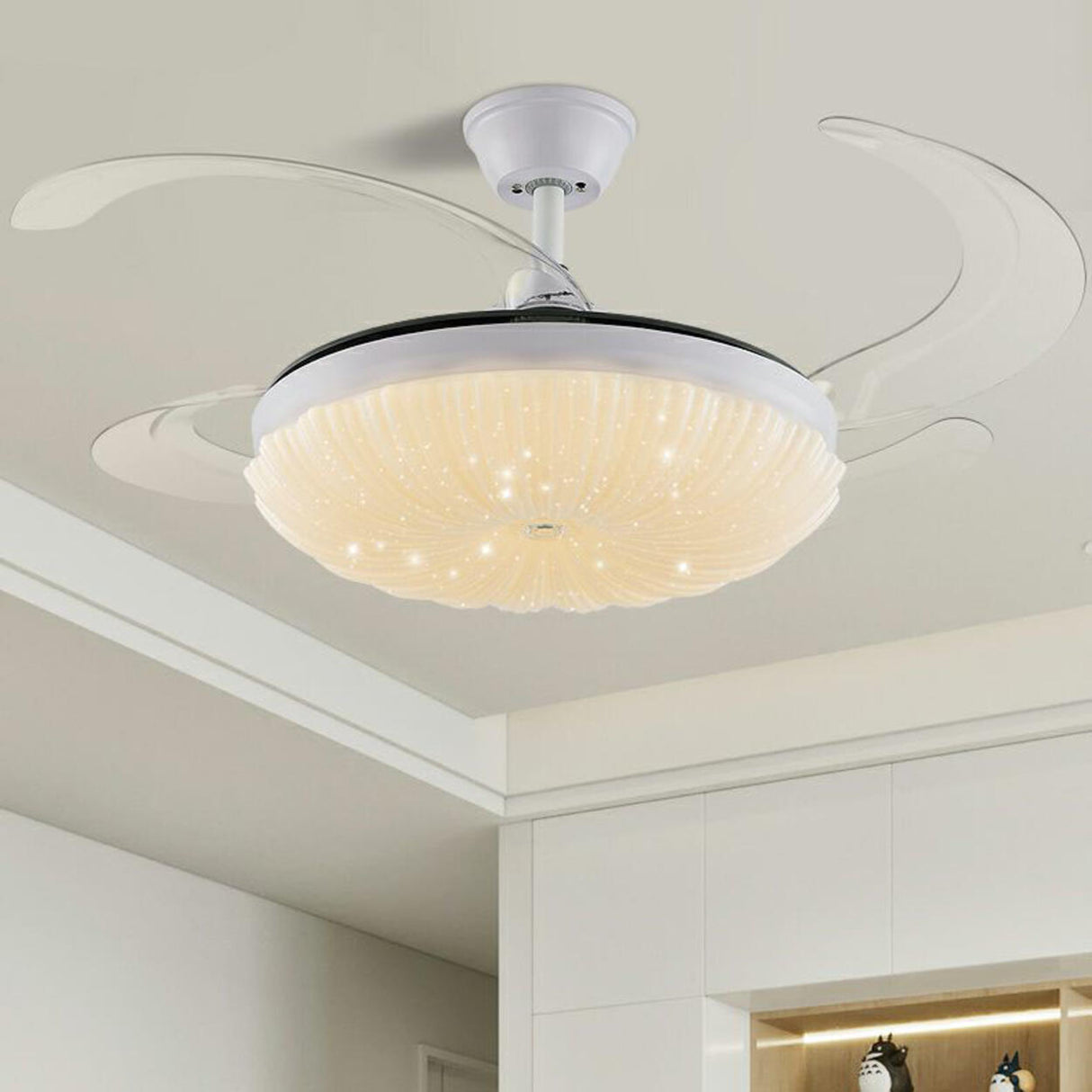 Modern White Clear Blade Round Ceiling Fan with Light Image - 5