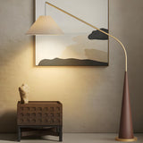 Modern White Cone and Walnut Metal LED Floor Lamp Image - 1