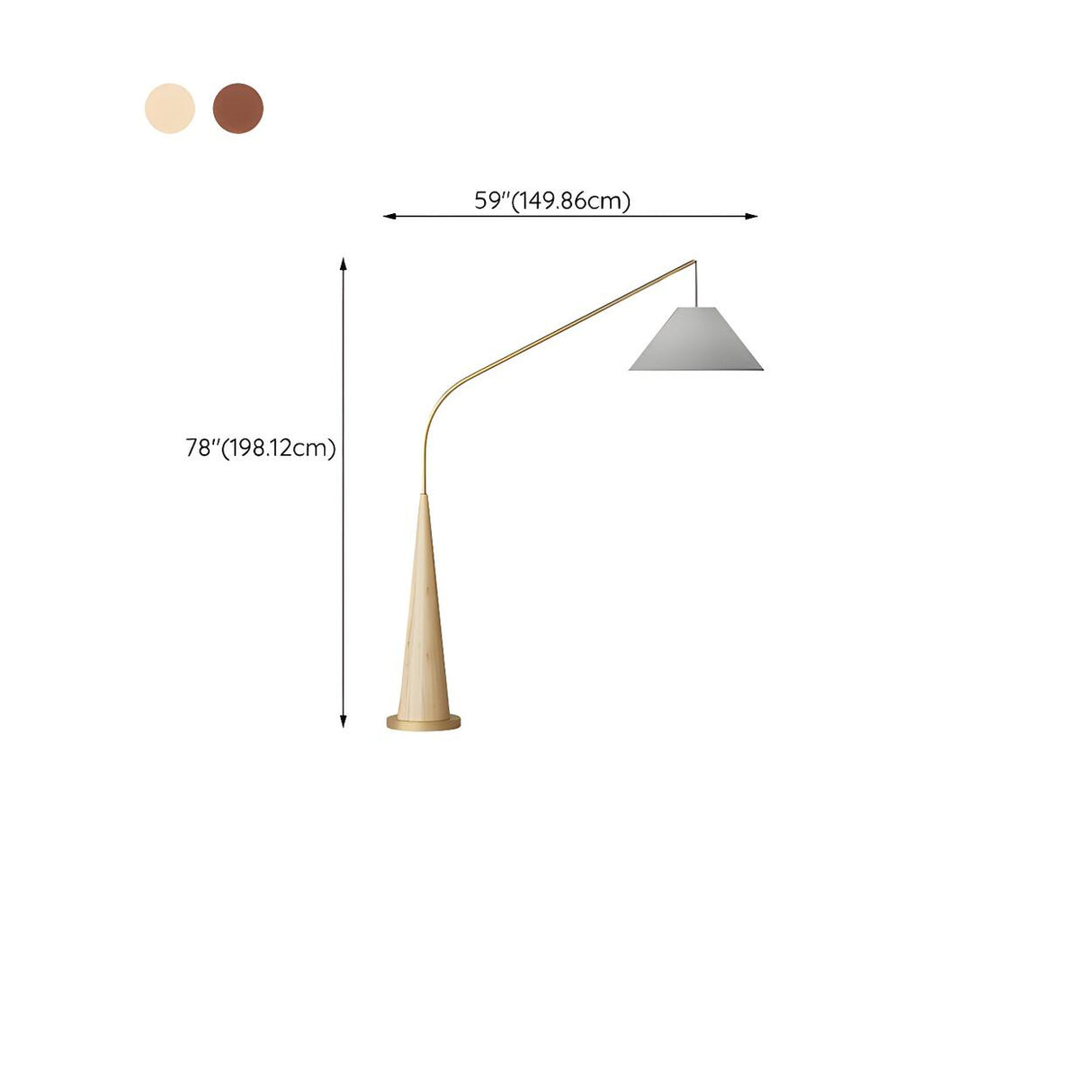 Modern White Cone and Walnut Metal LED Floor Lamp 