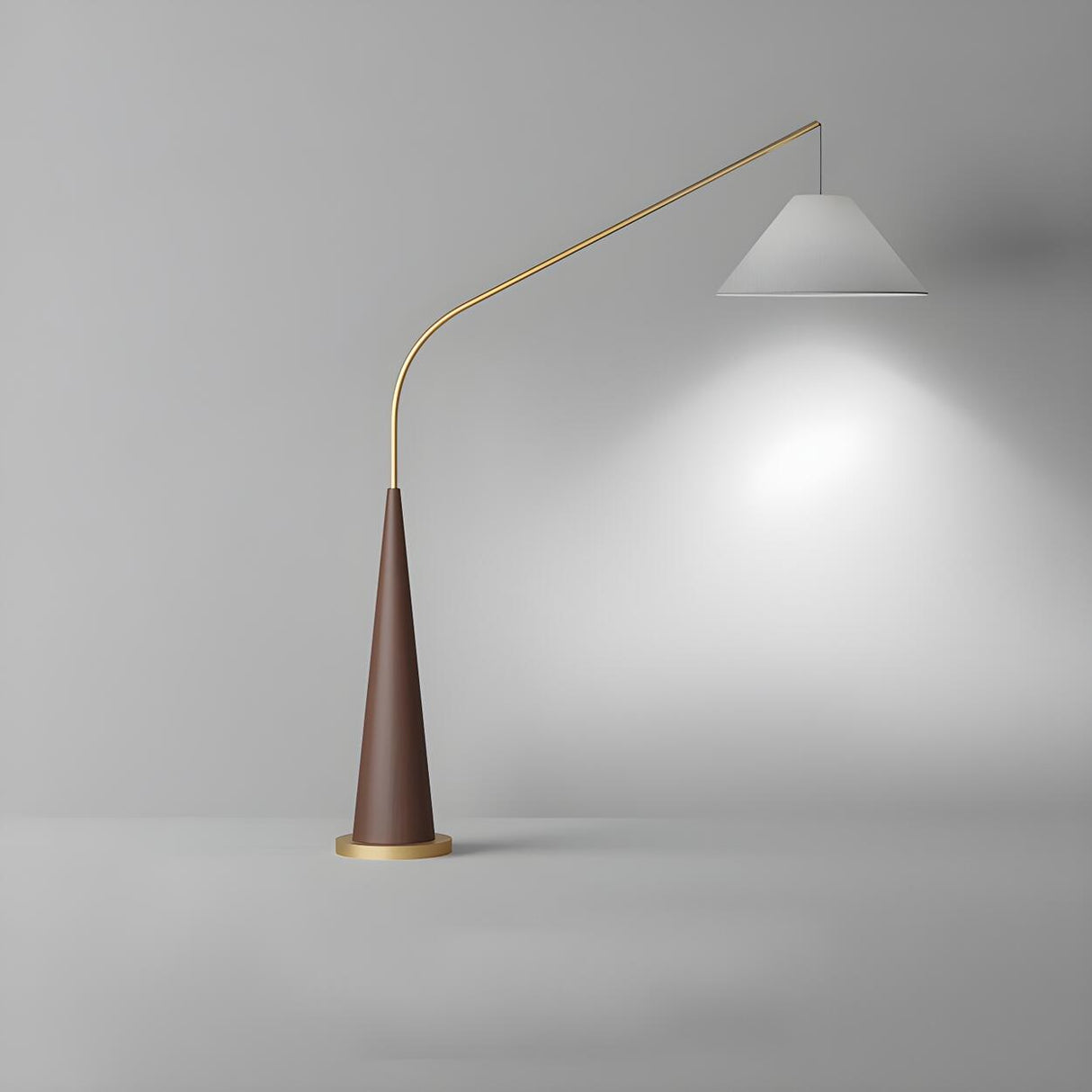 Modern White Cone and Walnut Metal LED Floor Lamp Image - 2