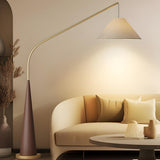 Modern White Cone and Walnut Metal LED Floor Lamp Image - 4