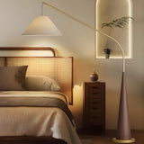 Modern White Cone and Walnut Metal LED Floor Lamp Image - 6