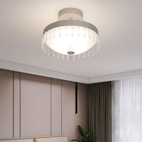 Modern White Crystal Bowl-Shaped Glass Flush Mount Lamp Image - 1