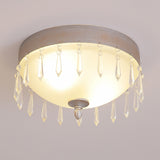 Modern White Crystal Bowl-Shaped Glass Flush Mount Lamp Image - 10