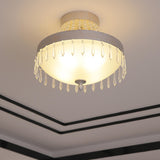 Modern White Crystal Bowl-Shaped Glass Flush Mount Lamp Image - 11