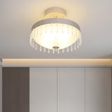 Modern White Crystal Bowl-Shaped Glass Flush Mount Lamp Image - 2