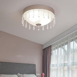 Modern White Crystal Bowl-Shaped Glass Flush Mount Lamp Image - 3