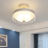 Modern White Crystal Bowl-Shaped Glass Flush Mount Lamp Image - 4