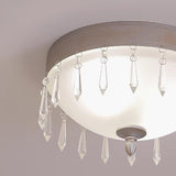 Modern White Crystal Bowl-Shaped Glass Flush Mount Lamp Image - 6