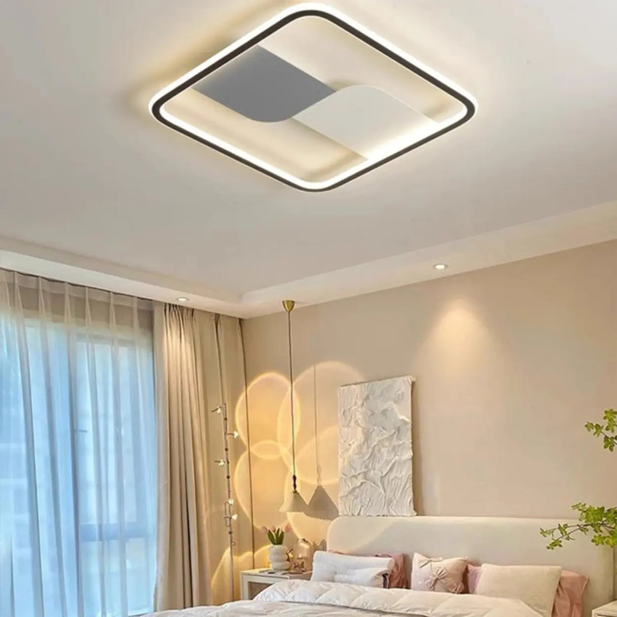 Modern White Dimmable Rectangular Flush Mount Light Image - 4