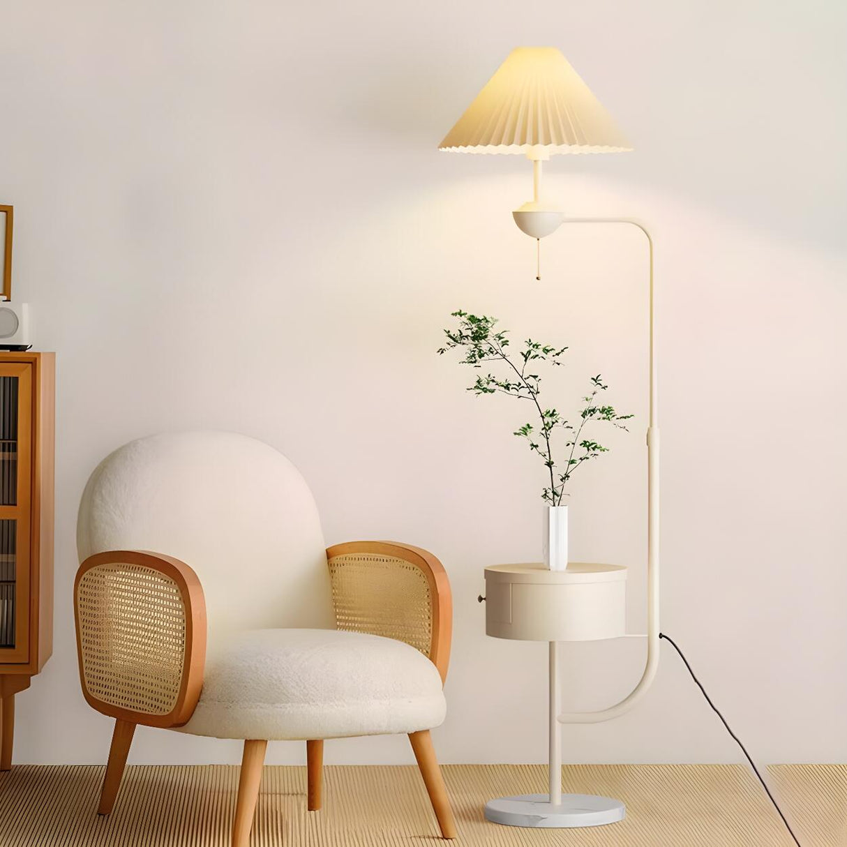 Modern White Dome and Arc Floor Lamp with Storage Image - 13