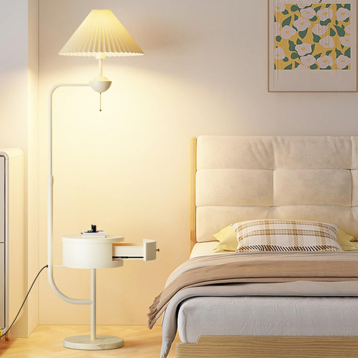 Modern White Dome and Arc Floor Lamp with Storage Image - 2