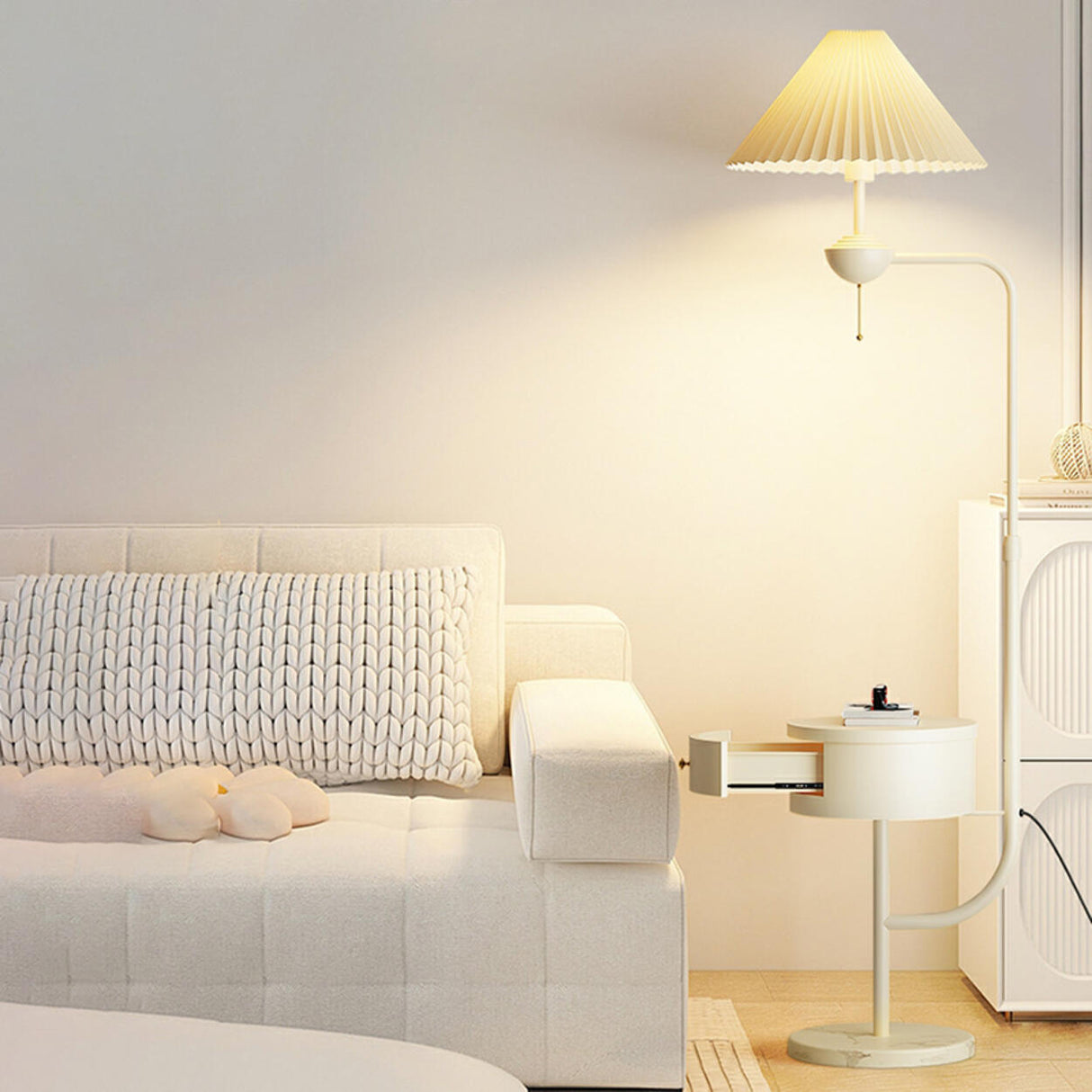 Modern White Dome and Arc Floor Lamp with Storage Image - 3