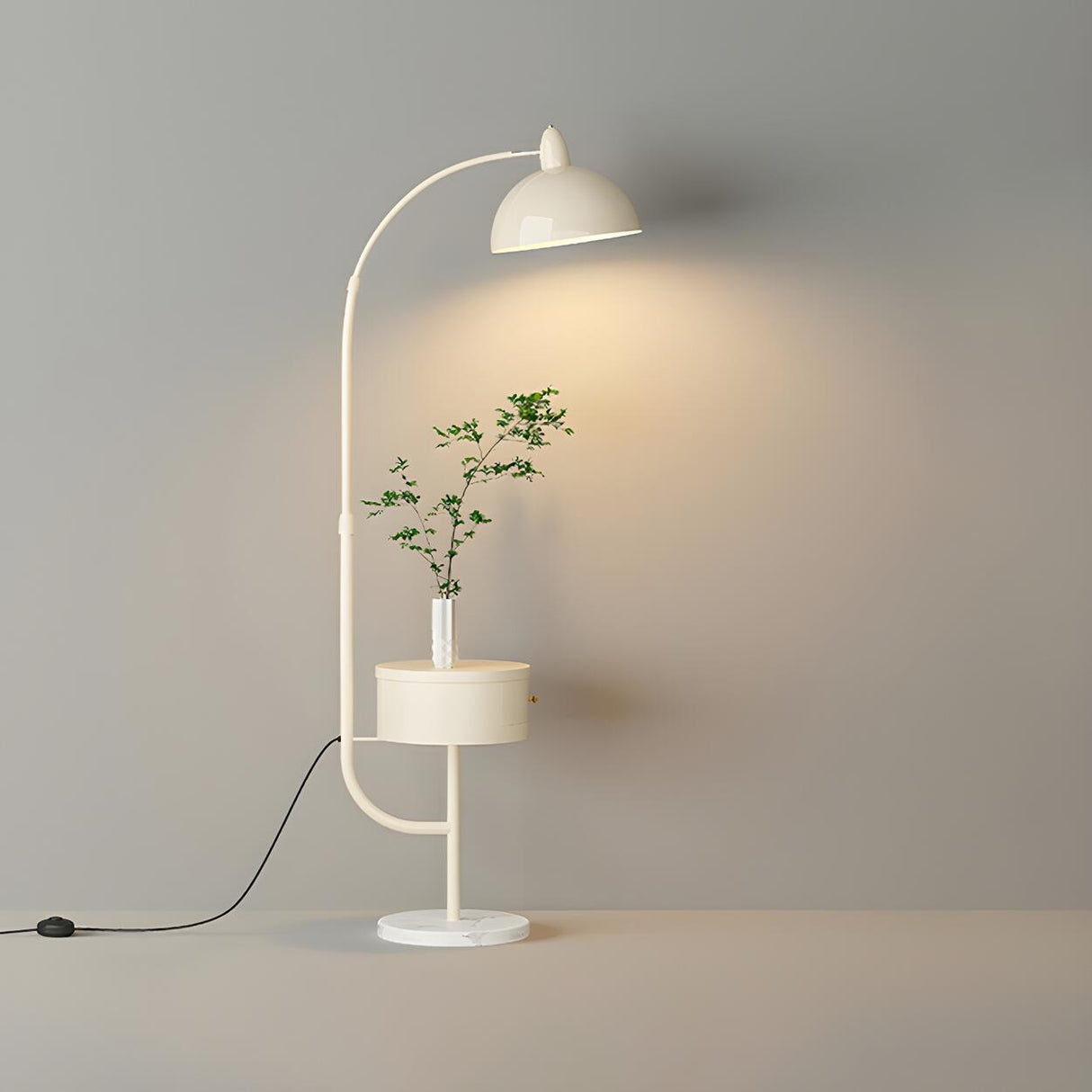 Modern White Dome and Arc Floor Lamp with Storage Image - 6