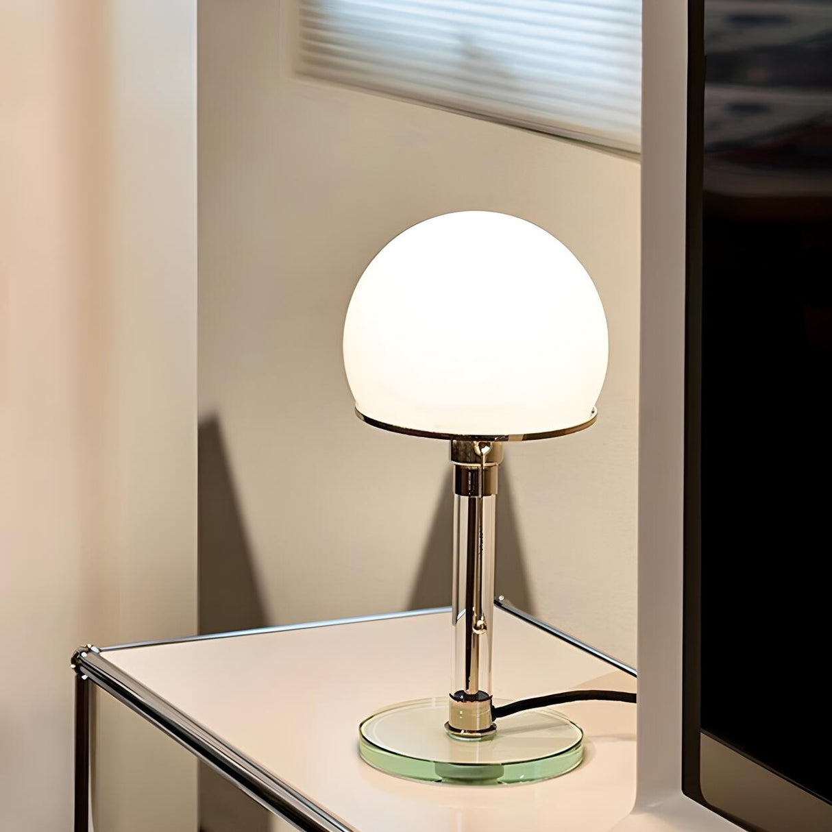 Modern White Dome Glass Shade Clear Base Table Lamp Image - 1