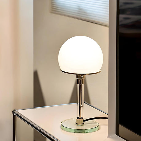 Modern White Dome Glass Shade Clear Base Table Lamp Image - 1