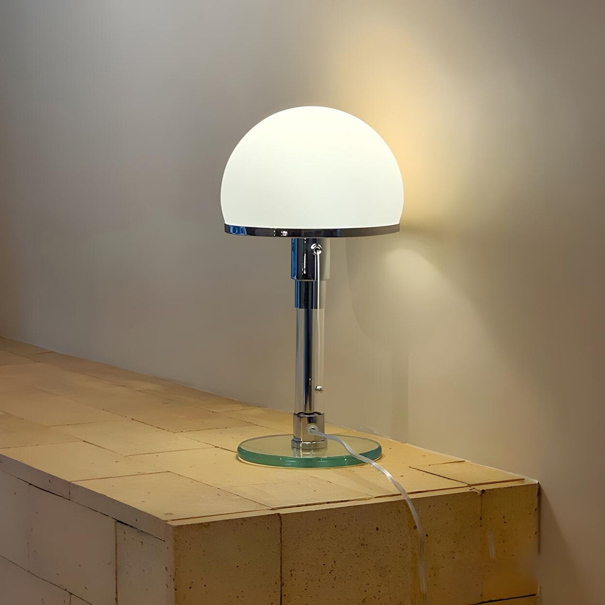 Modern White Dome Glass Shade Clear Base Table Lamp Image - 14