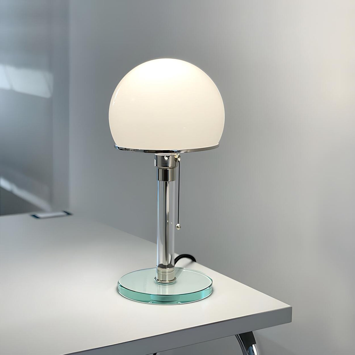 Modern White Dome Glass Shade Clear Base Table Lamp Image - 4