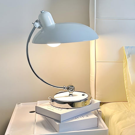 Modern White Dome Shaped Curved Metal Arm Table Lamp Image - 1