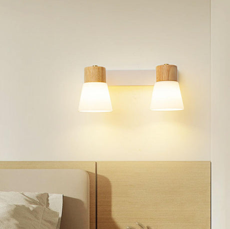 Modern White Double Light Wooden Wall Sconce Image - 1