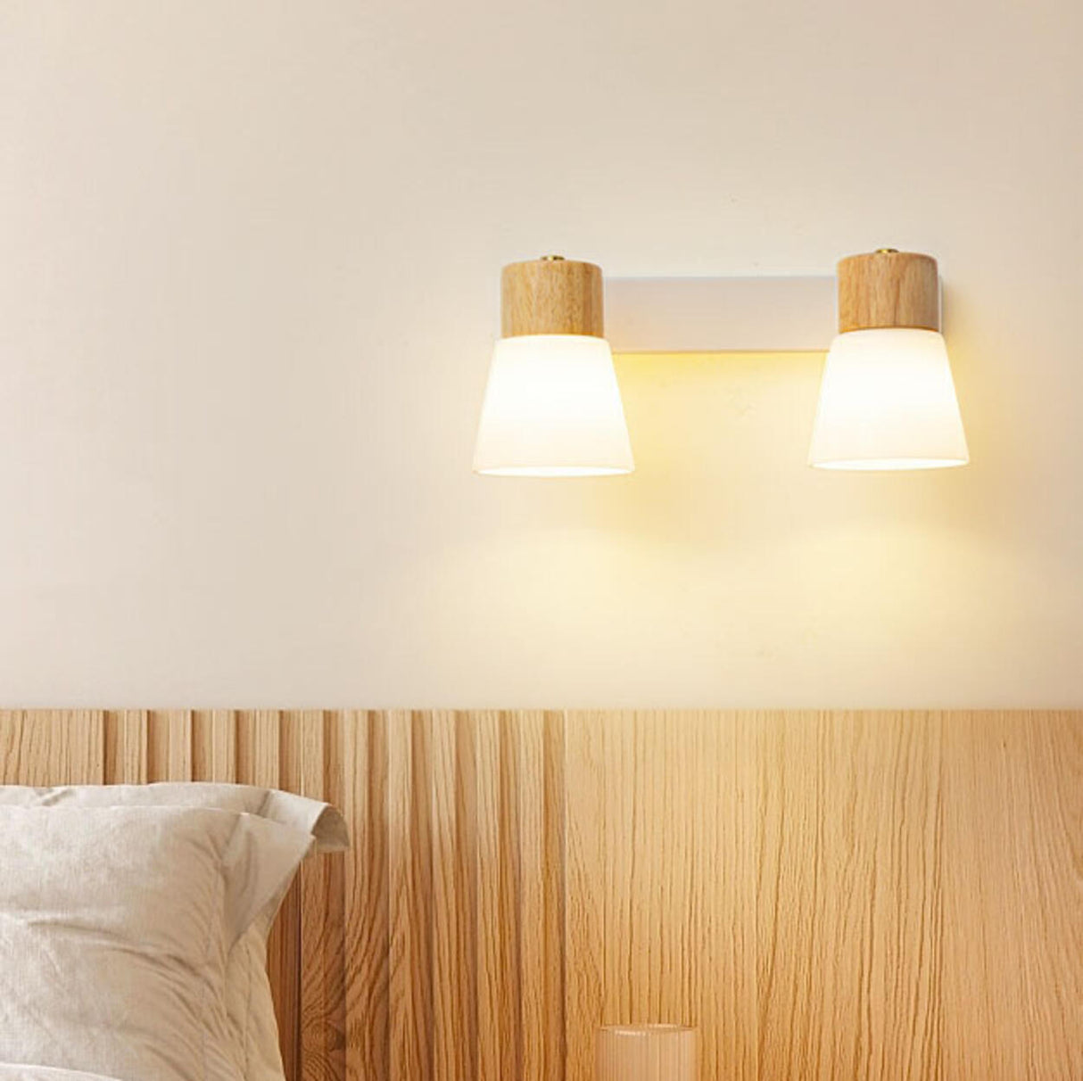 Modern White Double Light Wooden Wall Sconce Image - 14