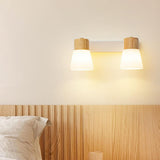 Modern White Double Light Wooden Wall Sconce Image - 14