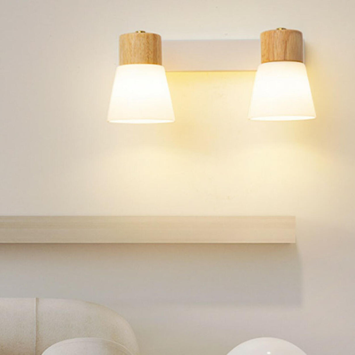 Modern White Double Light Wooden Wall Sconce Image - 15