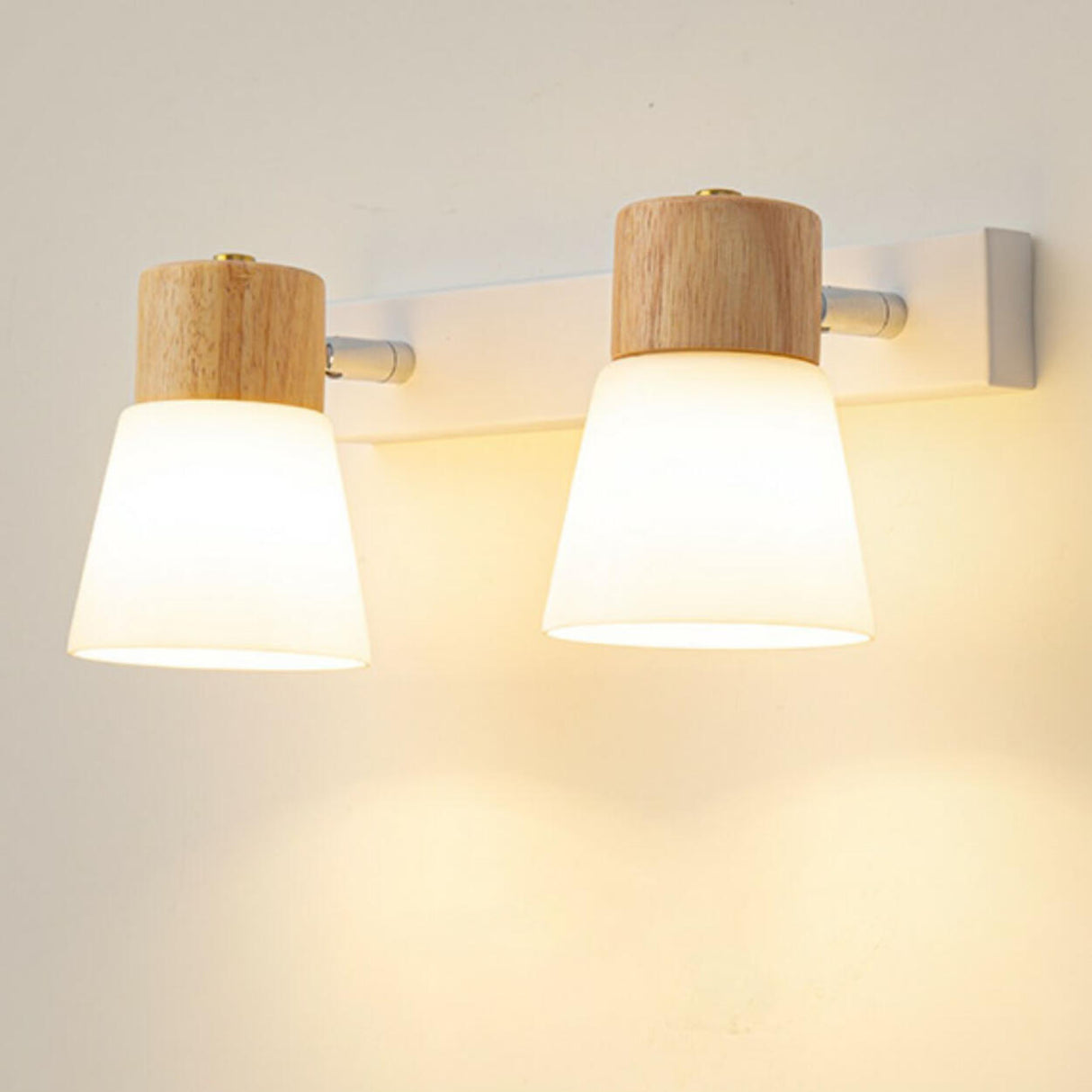 Modern White Double Light Wooden Wall Sconce Image - 9