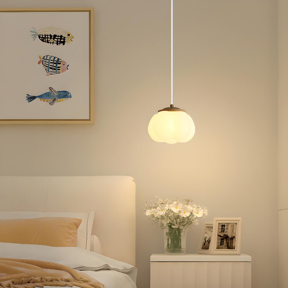 Modern White Drum Cloud Pendant Light Flexible Length Image - 1