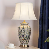 Modern White Drum Fabric Ceramic Vase Base Table Lamp Image - 1