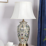 Modern White Drum Fabric Ceramic Vase Base Table Lamp Image - 12