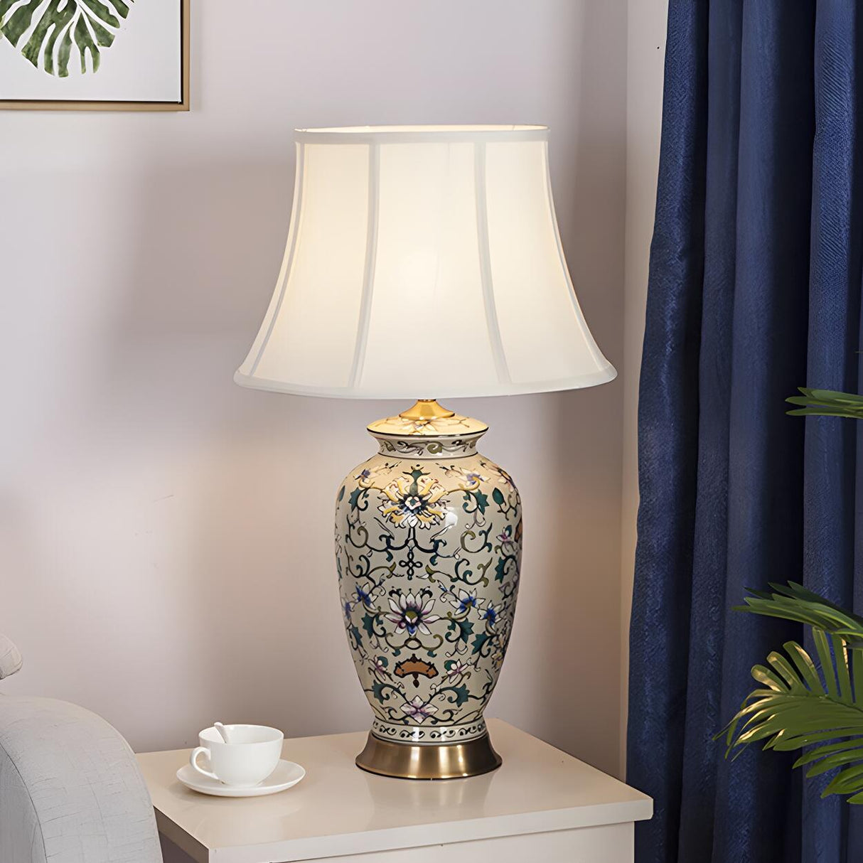 Modern White Drum Fabric Ceramic Vase Base Table Lamp Image - 13