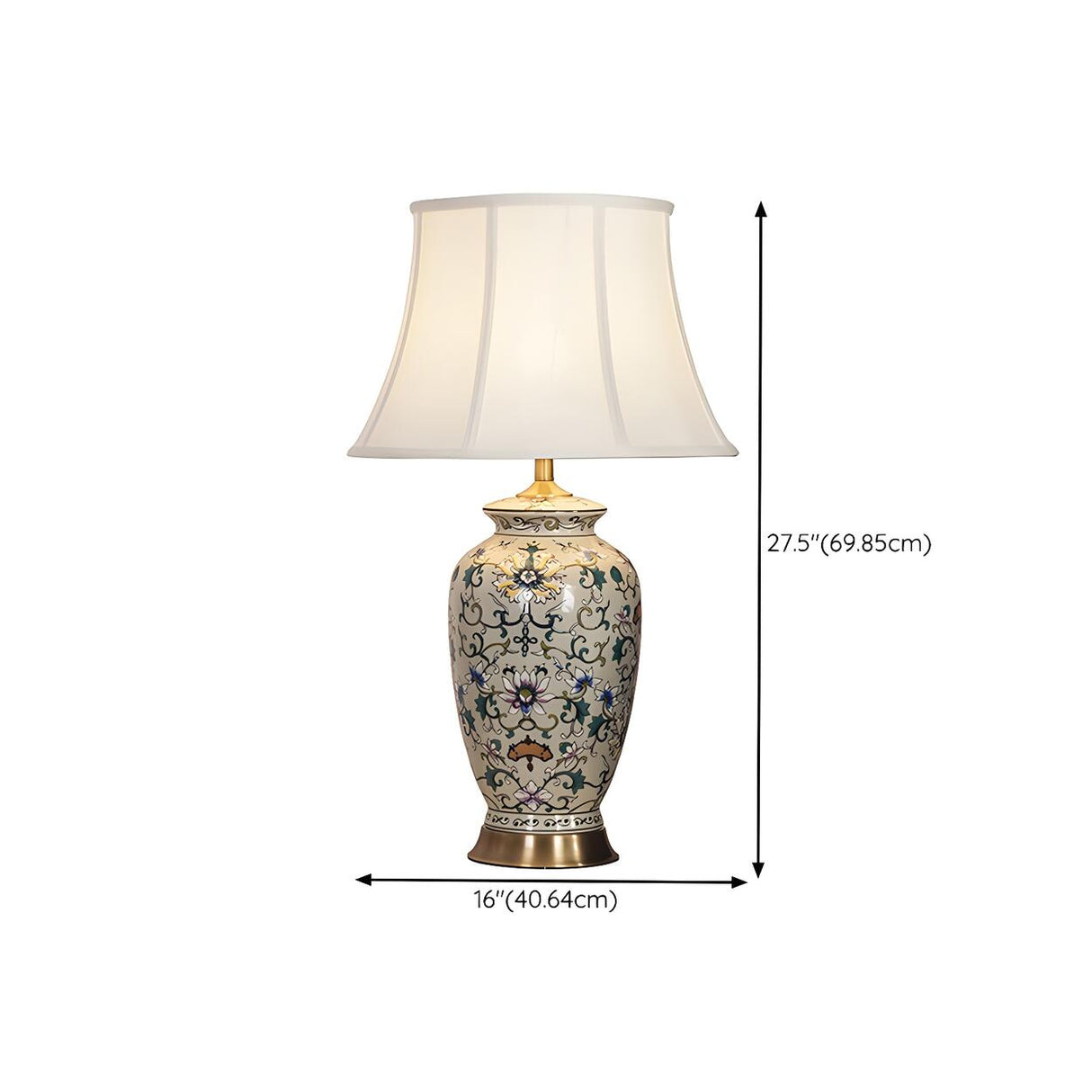 Modern White Drum Fabric Ceramic Vase Base Table Lamp 