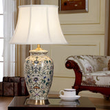 Modern White Drum Fabric Ceramic Vase Base Table Lamp Image - 2