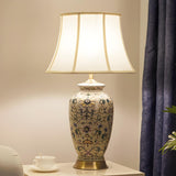 Modern White Drum Fabric Ceramic Vase Base Table Lamp Image - 3