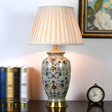 Modern White Drum Fabric Ceramic Vase Base Table Lamp Image - 4