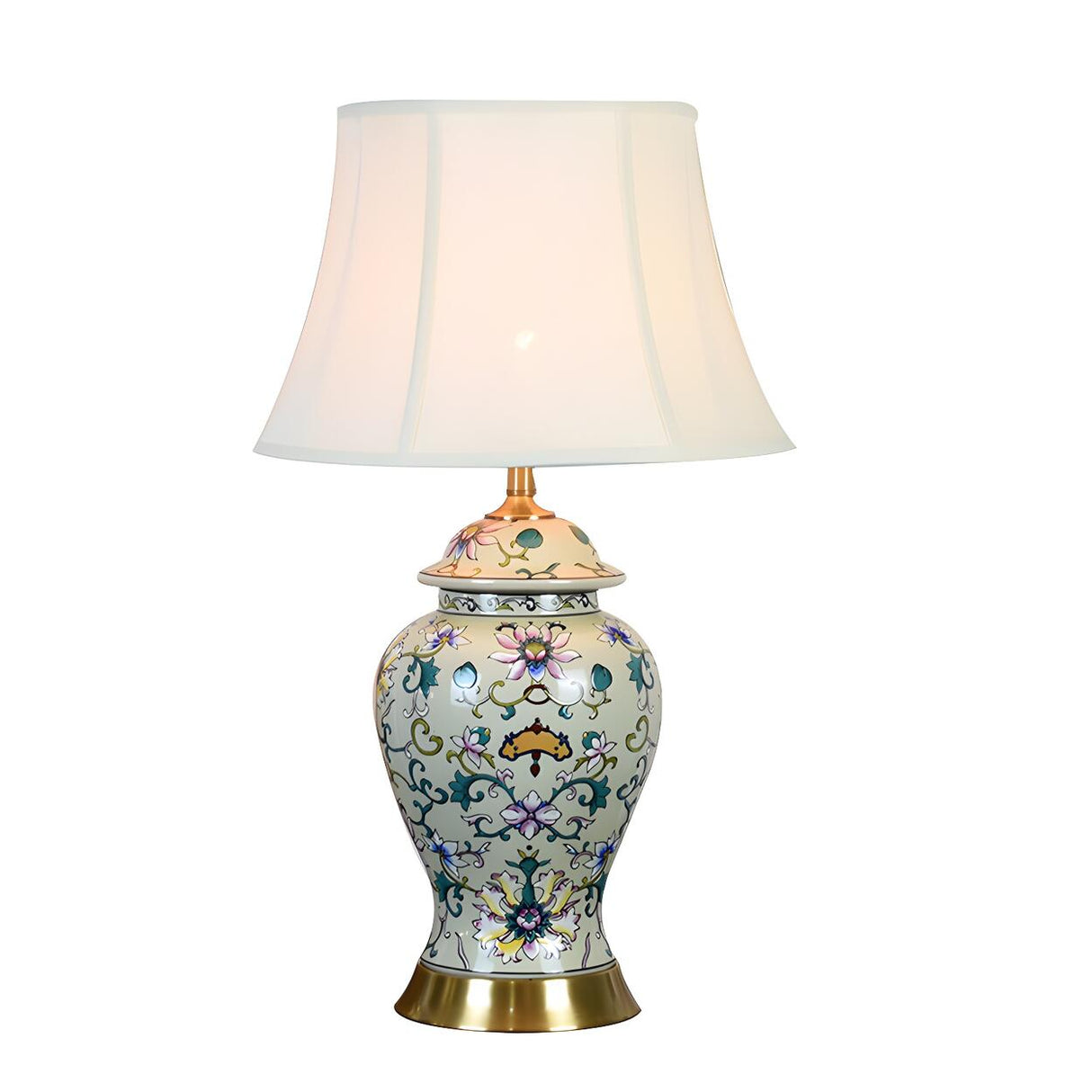 Modern White Drum Fabric Ceramic Vase Base Table Lamp Image - 5