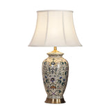 Modern White Drum Fabric Ceramic Vase Base Table Lamp Image - 6