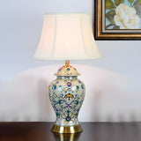 Modern White Drum Fabric Ceramic Vase Base Table Lamp Image - 7