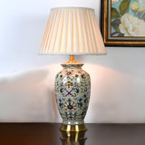 Modern White Drum Fabric Ceramic Vase Base Table Lamp Image - 8