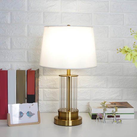 Modern White Drum Fabric Shade Cylindrical Table Lamp Image - 1