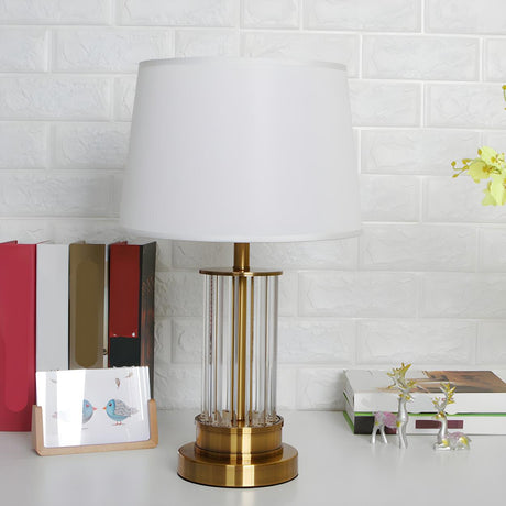 Modern White Drum Fabric Shade Cylindrical Table Lamp Image - 2