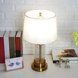 Modern White Drum Fabric Shade Cylindrical Table Lamp Image - 3