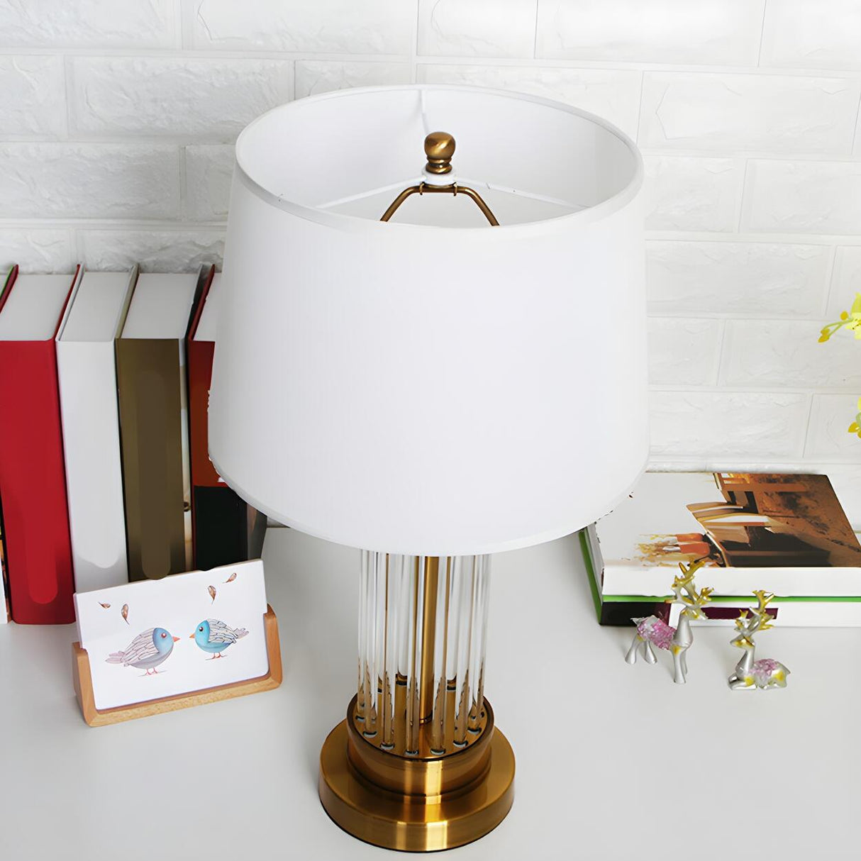 Modern White Drum Fabric Shade Cylindrical Table Lamp Image - 4