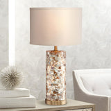 Modern White Drum Shade Chic Cylinder Base Table Lamp Image - 1